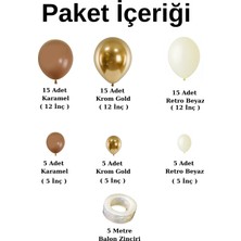 Ata Parti Dünyası ^^ Doğum Günü Konsepti * Retro Beyaz * Krom Gold * Karamel * 60 Lı Balon Zinciri Parti Seti