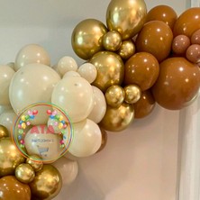 Ata Parti Dünyası ^^ Doğum Günü Konsepti * Retro Beyaz * Krom Gold * Karamel * 60 Lı Balon Zinciri Parti Seti
