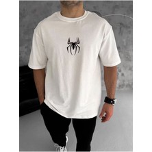 Roque Unisex Bisiklet Yaka Baskılı Oversize T-Shirt - Beyaz