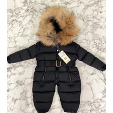 HC Kids Wear Bebek Kozmonot Tulum Kürk Kapşonlu Siyah