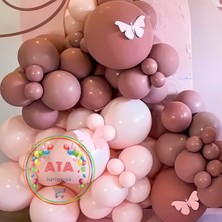 Ata Parti Dünyası ^^ Doğum Günü Konsepti * Makaron Pembe * Rosewood * 60 Lı Balon Zinciri Parti Seti