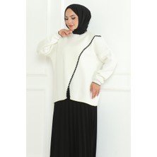 İlkimay Asimetrik Kesim Triko Kazak 1194- Beyaz