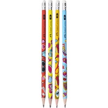 Faber-Castell Popart 2B Silgili Kurşun Kalem 4 Adet Renkli Eğlenceli Desenli