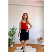 Mila's Butik Antrasit Asimetrik Kot Etek
