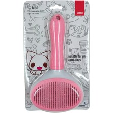 Otomatik Temizlenen Tuşlu Evcil Hayvan Fırçası Kedi Köpek Tüy Toplayıcı Basmalı Tarak Pembe