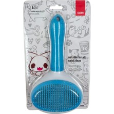 Otomatik Temizlenen Tuşlu Evcil Hayvan Fırçası Kedi Köpek Tüy Toplayıcı Basmalı Tarak Mavi