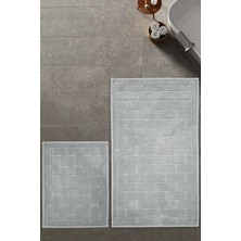Zeria Home Tuğla Desen Pamuklu Klozet Takımı Banyo Paspası Seti 60X100 + 50X60 Gri