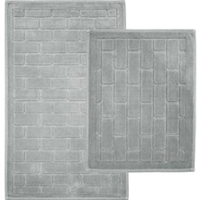 Zeria Home Tuğla Desen Pamuklu Klozet Takımı Banyo Paspası Seti 60X100 + 50X60 Gri