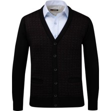 Çizgi Triko Erkek V Yaka Triko Hırka Düğmeli Cep Detaylı Desenli Çelik Örgü Klasik Kalıp - 5002M