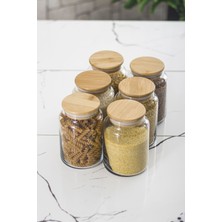 6 Lı Set Bambu Kapaklı Cam Kavanoz & Erzak Saklama Kabı 800 ml Orta Boy ( Vakum Kapak )