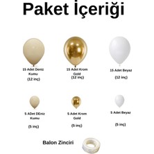 Ata Parti Dünyası ^^ Doğum Günü Konsepti * Krom Gold * Deniz Kumu * Beyaz * 60 Lı Balon Zinciri Parti Seti