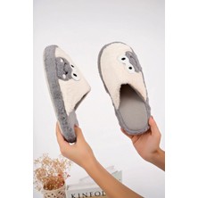 Albishoes Kadın Kurbağa Figürlü Sessiz Taban Önü Kapalı Peluş Kışlık Kadın Ev Terlik Ev Kadın Peluş