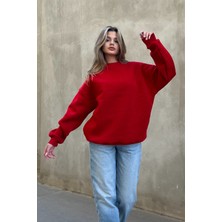 Kırmızı Bisiklet Yaka Basic Sweatshirt