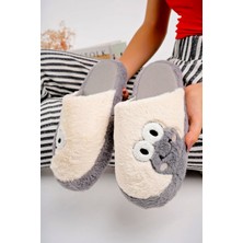 Albishoes Kadın Kurbağa Figürlü Sessiz Taban Önü Kapalı Peluş Kışlık Kadın Ev Terlik Ev Kadın Peluş