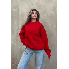 Kırmızı Bisiklet Yaka Basic Sweatshirt