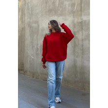 Kırmızı Bisiklet Yaka Basic Sweatshirt
