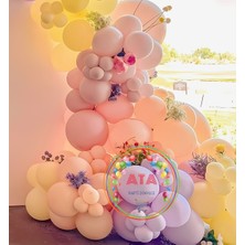 Ata Parti Dünyası ^^ Doğum Günü Konsepti Makaron Set * Sarı * Pembe * Lila * Somon * 60 Lı Balon Zinciri Parti Seti