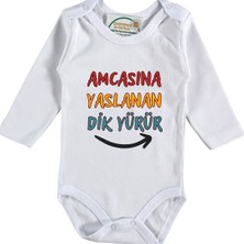 Asilcom Amcasına Yaslanan Dik Yürür Yazılı Bebek Zıbın