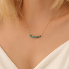Nox Jewelry 14 Ayar Altın Mikron Kaplama Doğal Aventurin Taşlı Gümüş Kolye - Minimal Yeşil Doğal Taş Boncuk Kolye