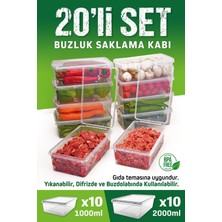 OFFBOX 100 x 130 20 Li Set Kendinden Kapaklı Difriz Buzluk Saklama Kabı Düzenleyici 1 Lt. ve 2 Lt. 11-20 B