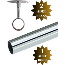 mobilyap DS Yapı Metal Yuvarlak Krom Askı Borusu Mobilya Askı Borusu (2 Adet Ayaklı Açık Flanş 1 Adet Boru) (Metal Yuvarlak Çap:25 mm)