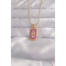 Shopzum 316L Çelik Gold Renk Mor Mineli El Figür Tarot Kolye