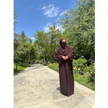 İsra Butik Abaya Acı Kahve Medine Ipeği Üç Parça Takım