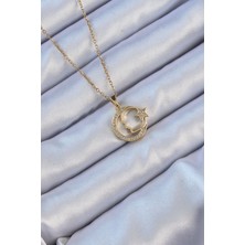 Clariss 316L Çelik Zincir Altın Renk Zirkon Taşlı Ay Yıldız Simgeli Atatürk Kolye