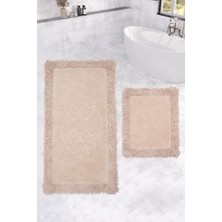 Zeria Home Osmanlı Kenar  Makarna  Klozet Takımı Banyo Paspası Seti 60X100 + 50X60 Pudra