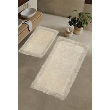 Zeria Home Osmanlı  Kenar Makarna Klozet Takımı Banyo Paspası Seti 60X100 + 50X60 Bej