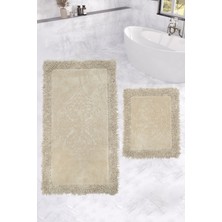 Zeria Home Osmanlı  Kenar Makarna Klozet Takımı Banyo Paspası Seti 60X100 + 50X60 Bej