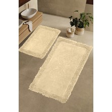 Zeria Home Osmanlı  Kenar Makarna  Klozet Takımı Banyo Paspası Seti 60X100 + 50X60 Cappuccino