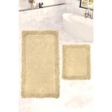 Zeria Home Osmanlı  Kenar Makarna  Klozet Takımı Banyo Paspası Seti 60X100 + 50X60 Cappuccino