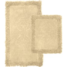 Zeria Home Osmanlı  Kenar Makarna  Klozet Takımı Banyo Paspası Seti 60X100 + 50X60 Cappuccino