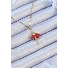 Clariss 316L Çelik Zincir Altın Renk Kırmızı Etekli Zirkon Taşlı Balerin Kolye