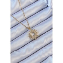 Clariss 316l Çelik Zincir Altın Renk Zirkon Taşlı Parlayan Güneş Kolye