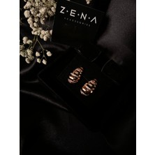 by zena aksesuar Zena Accessories Zirkon Taşlı Kesik Bombeli Rose Küpe