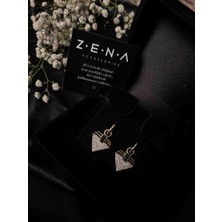 by zena aksesuar Zena Accessories Emerald Yeşil Taşlı Üçgen Küpe