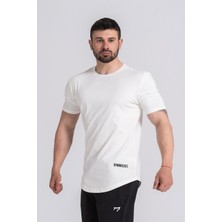 Gymwolves Erkek Spor T-Shirt | T-Shirt | Workout Tanktop | Krem | Never Give Up |