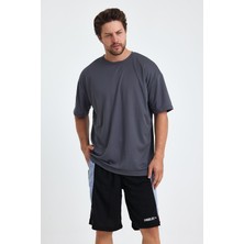 Gymwolves Erkek Over Size Spor T-Shirt | Sırta Kurt  Baskılı | Workout T-Shirt | Tişört | Füme |