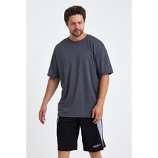 Gymwolves Erkek Over Size Spor T-Shirt | Sırta Kurt  Baskılı | Workout T-Shirt | Tişört | Füme |