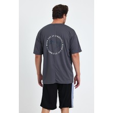 Gymwolves Erkek Over Size Spor T-Shirt | Sırta Kurt  Baskılı | Workout T-Shirt | Tişört | Füme |