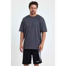 Gymwolves Erkek Over Size Spor T-Shirt | Sırta Kurt  Baskılı | Workout T-Shirt | Tişört | Füme |