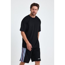 Gymwolves Erkek Over Size Spor T-Shirt | Sırta Kurt  Baskılı | Workout T-Shirt | Tişört | Siyah |