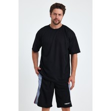 Gymwolves Erkek Over Size Spor T-Shirt | Sırta Kurt  Baskılı | Workout T-Shirt | Tişört | Siyah |