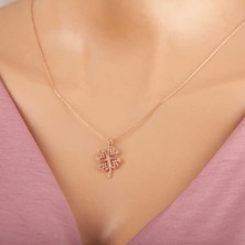 Mevafa 925 Ayar Gümüş Rose Kalpli Dört Yapraklı Yonca Kadın Kolye