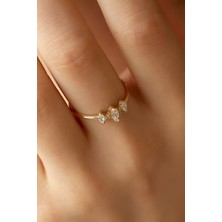 By Milo Jewellery 14 Ayar Altın Üç Taşlı Yüzük