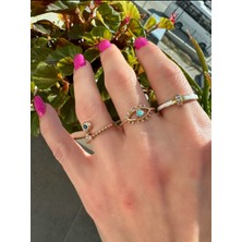 By Milo Jewellery 14AYAR Altın Beyaz Mineli Taşlı Yüzük