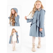 Momikon Kız Çocuk Fırfırlı Etek Detaylı Kapüşonlu Kaşe Palto