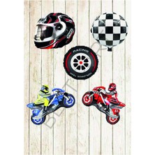 Best Parti Motorsiklet Motorcu Kaskı Yarış Lastiği ve Damalı Folyo Balon Seti